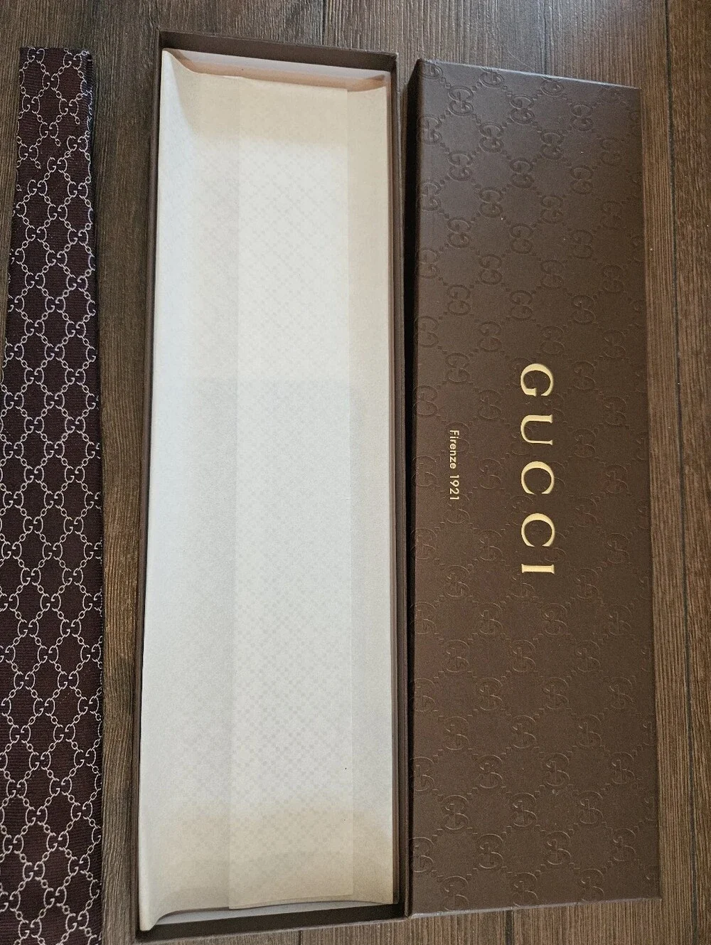 Gucci Brown GG Monogram Silk Tie Italy 100% Silk w/ Gucci Gift Box